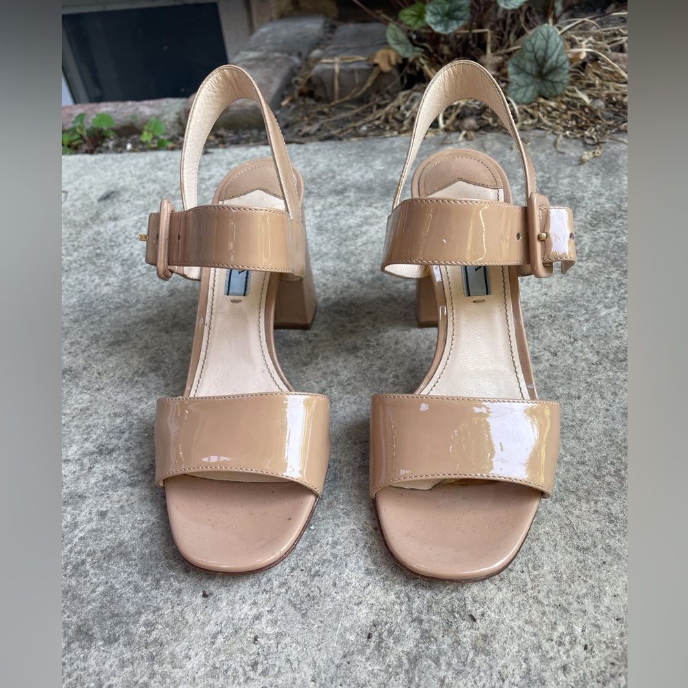 Prada Tan Patent Leather Sandals